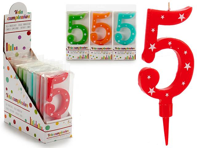 Birthday Candle Big Numbers 5 Mix 4 Col