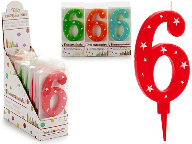 Birthday Candle Big Numbers 6 Mix 4 Col