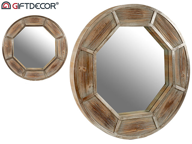 Wooden Mirror 88 cm Octogonal Metal Frame