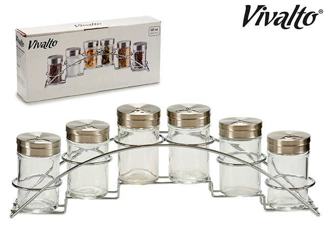 Set 6Glass Spice Bottles 85Ml Metal Base