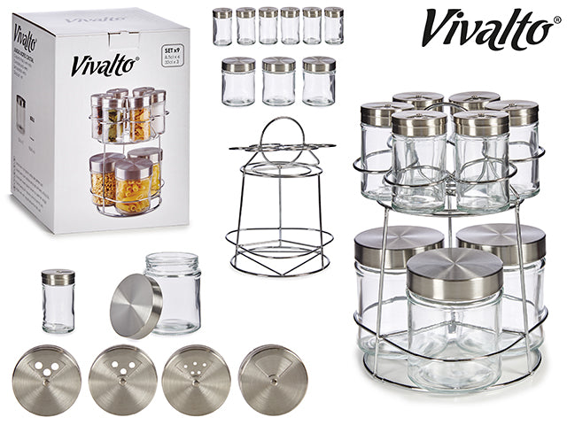 Set 9 Glass Jars And Spice Bottle