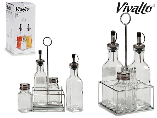 Set Botellas Aceite Vinagre 2 Tarros Especias Base