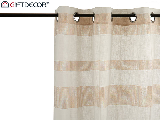 White Beige Curtain 140 x 260 cm 8 Rings