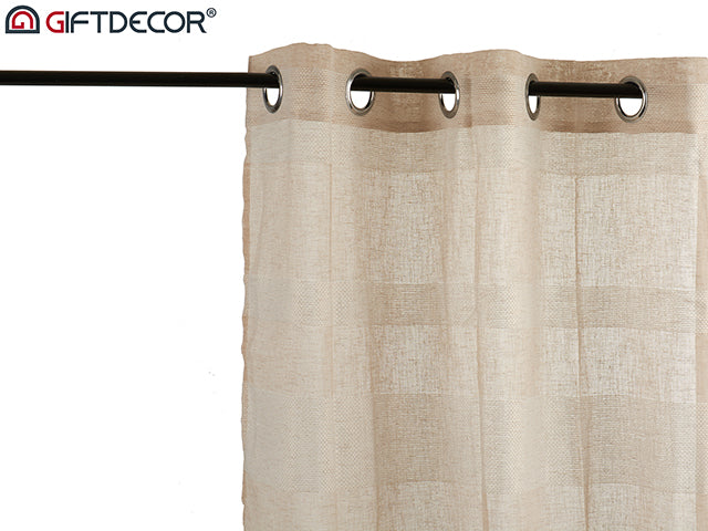 Beige White Curtain 140 x 260 cm 8 Rings