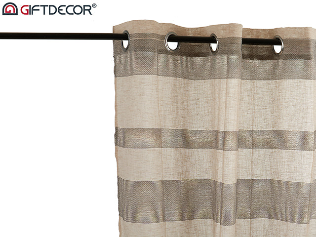 Beige Grey Curtain 140 x 260 cm 8 Rings