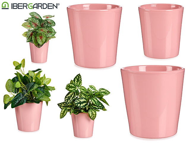 Set 3 11-14-17Cm Conical Pink Ceramic Pots