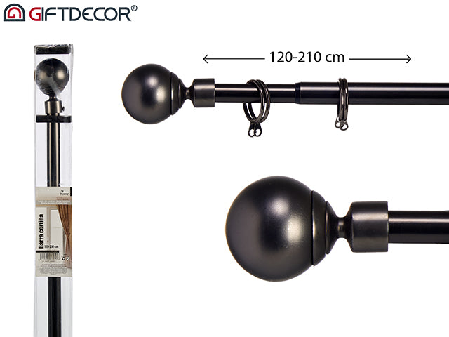 Curtain Rod Black 120 210 cm Ball