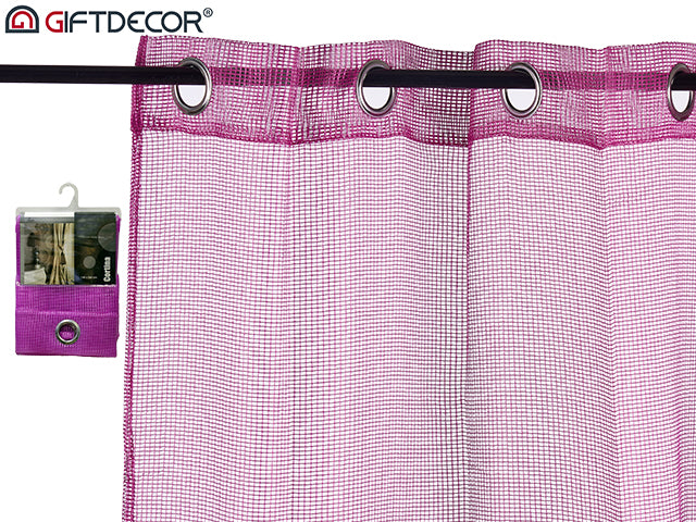 Curtain 140 x 260 cm 6 Eyelets Fucsia Grid