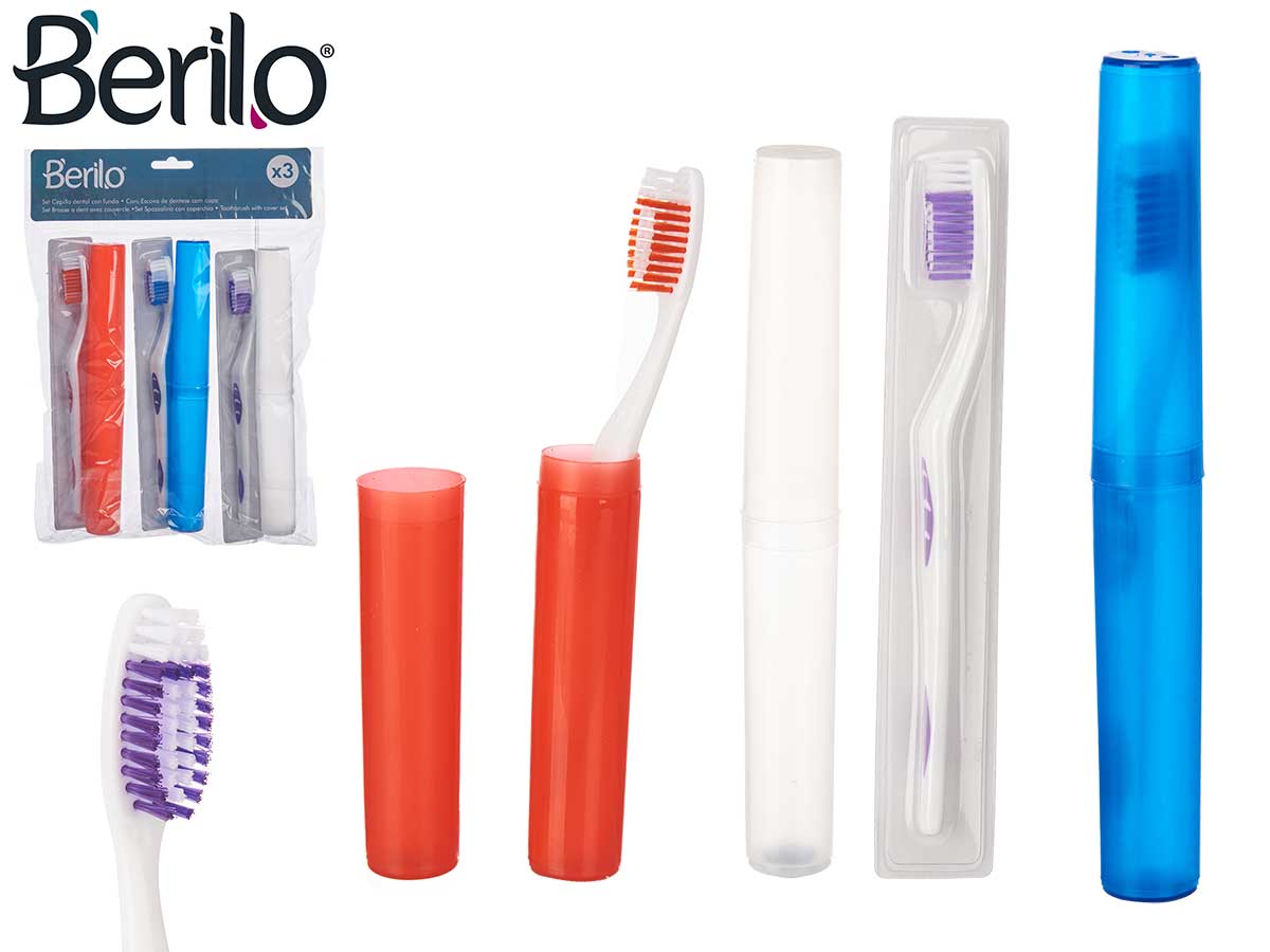 Juego de 3 cepillos de dientes con estuches de viaje