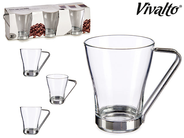 Set 3 Glass Cups Coffee With Milk 240 ml