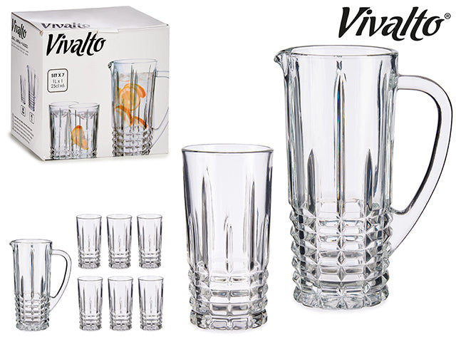 Set Jug 1L And 6 Glasses Water Stripes 250 ml