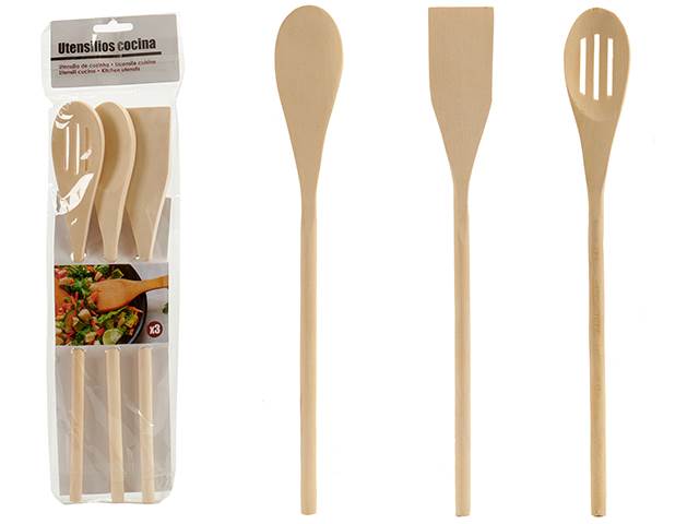 Set 3 Utensilios Cocina Cuchara Madera