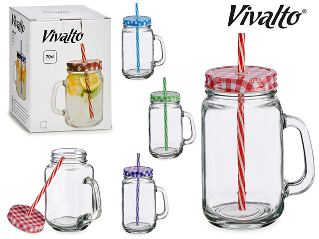 Jar With Straw, Metal Lid, Mix 4 Colors 700 ml