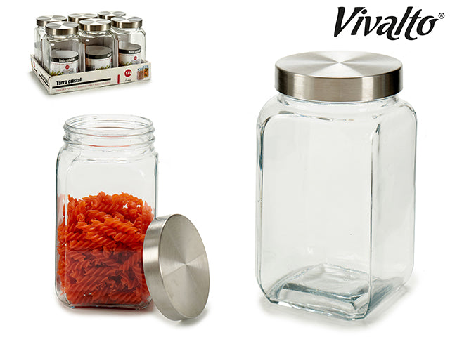 Square Glass Jar Steel Lid 1L