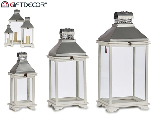 Set 3 White Rectangular Lanterns Plain