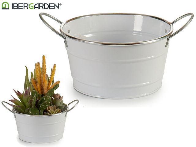 White Round Flower Pot Silver Edge