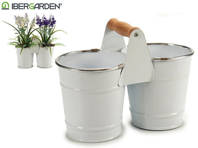 White Double Flower Pot Silver Edge