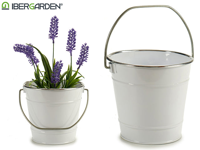 White Bucket W Handle Silver Edge