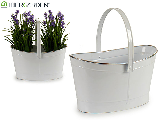 White Oval Basket Silver Edge