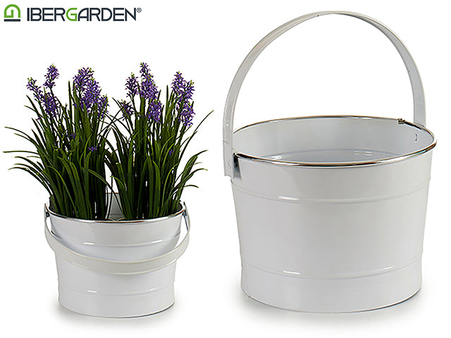 White Metal Bucket Handle Silver Edge