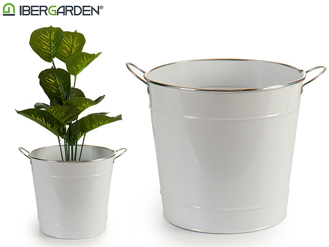 White Jumbo Bucket Silver Edge