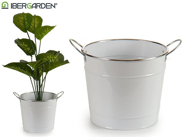 Medium White Bucket Silver Edge