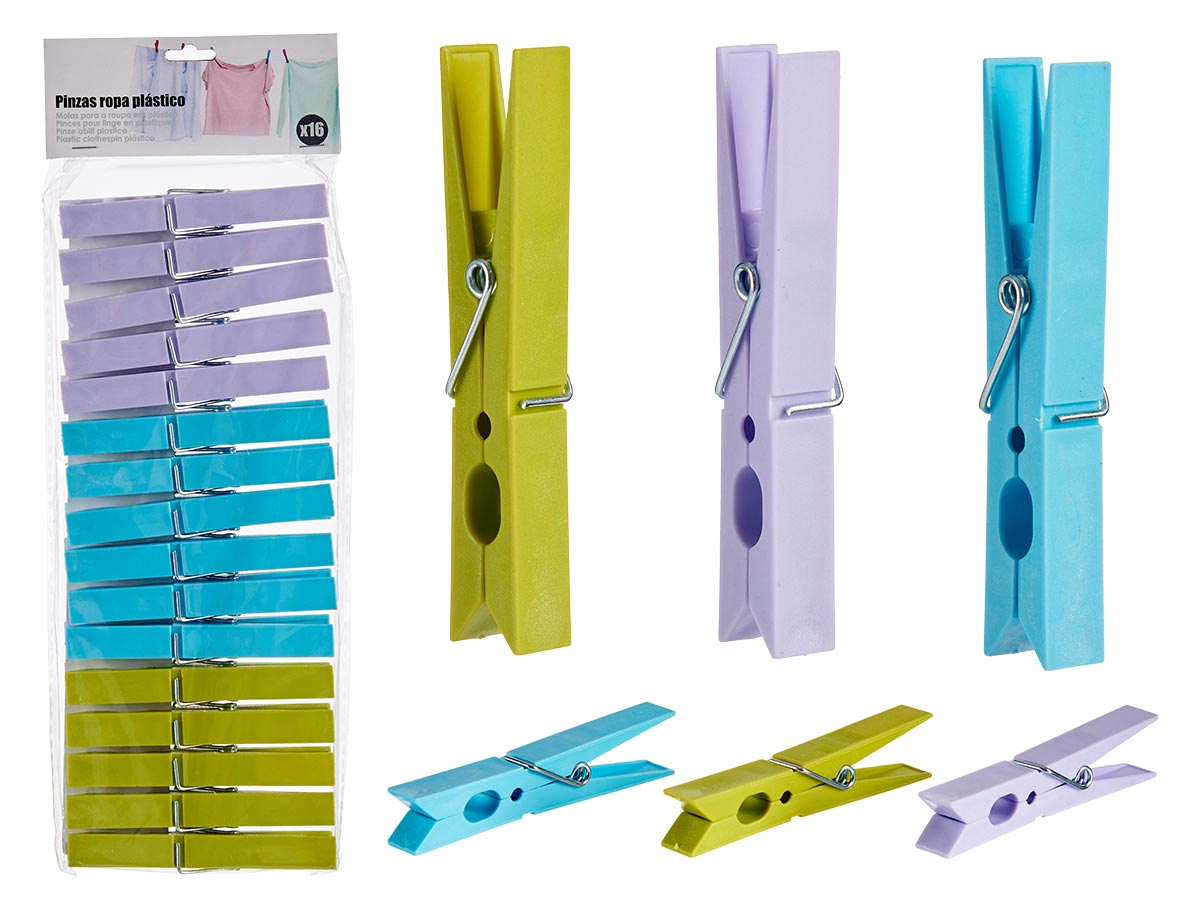 Set 16 Plastic Pegs Mix 3 Colors