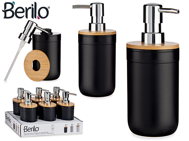 Dispensador de sabonete preto com tampo de bambu 350 ml