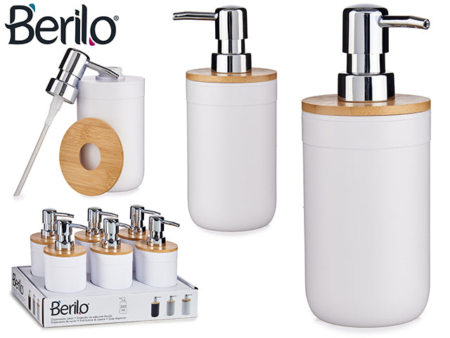 Dispensador de sabonete branco com tampo de bambu 350 ml