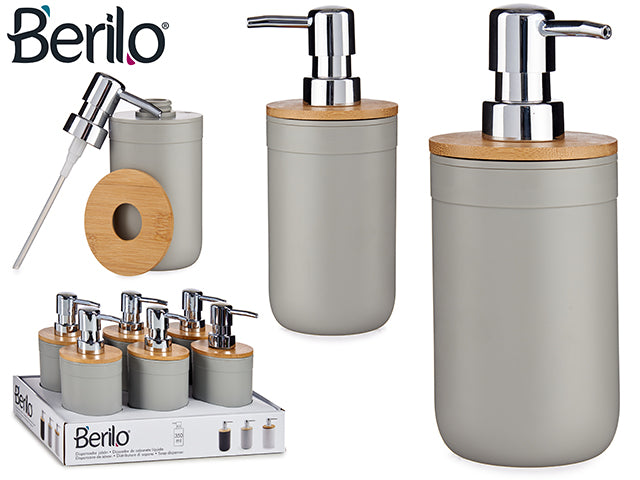 Grey Soap Dispenser With Bamboo Top 350 ml