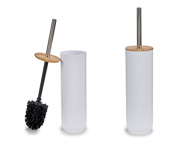 White Toilet Brush Holder With Bamboo Lid