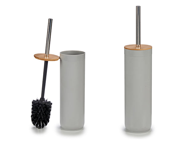 Grey Toilet Brush Holder With Bamboo Lid