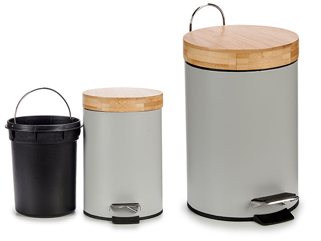Grey Pedal Bin With Bamboo Lid 3L