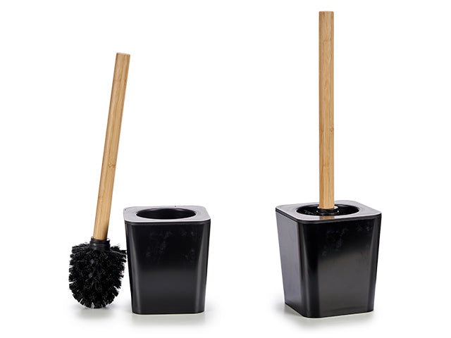 Bamboo Toilet Brush With Square Black Holder