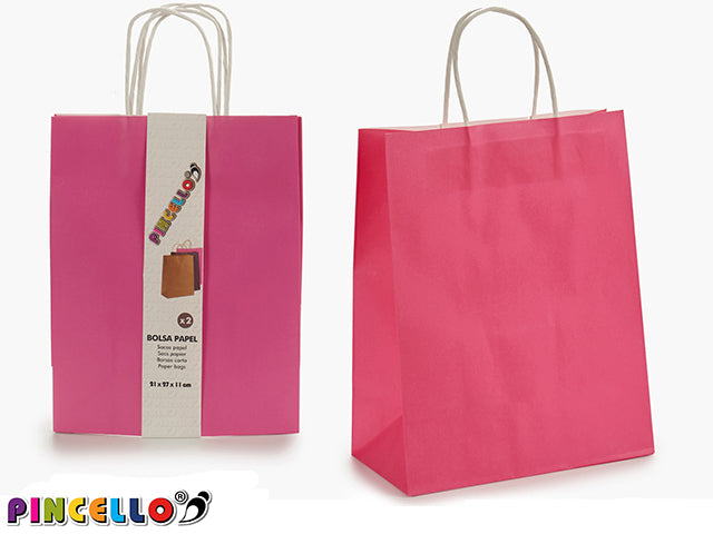 Juego De 2 Bolsas De Papel Color Rosa