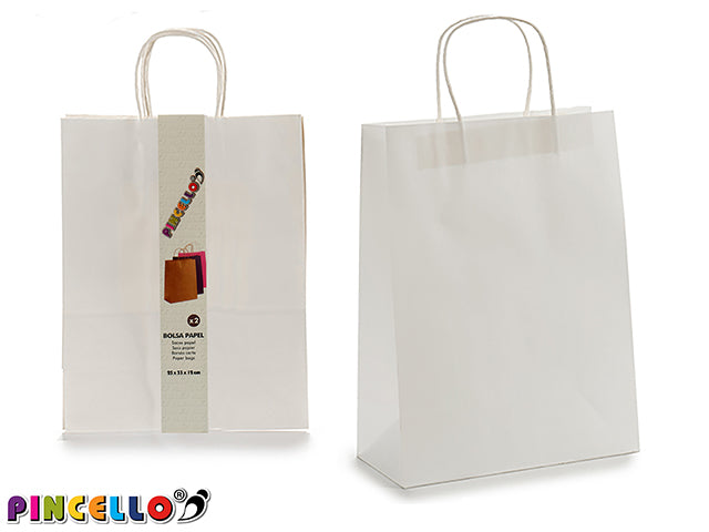 Juego De 2 Bolsas De Papel Color Blanco Grande