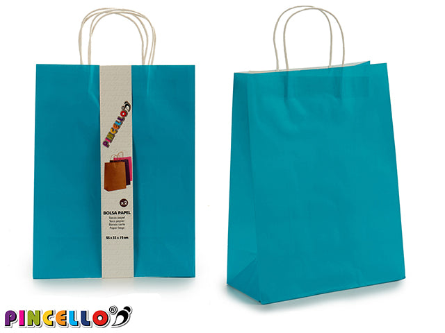 Juego De 2 Bolsas De Papel Color Azul Grande