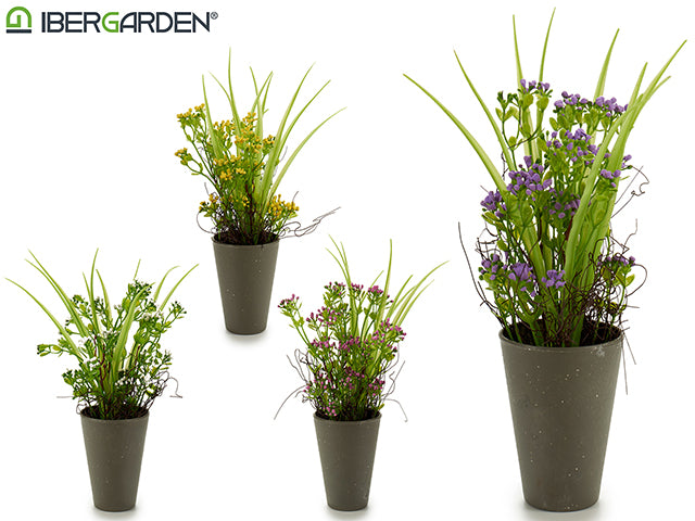 Conical Potted Flowers Grey Mix 4 Colors