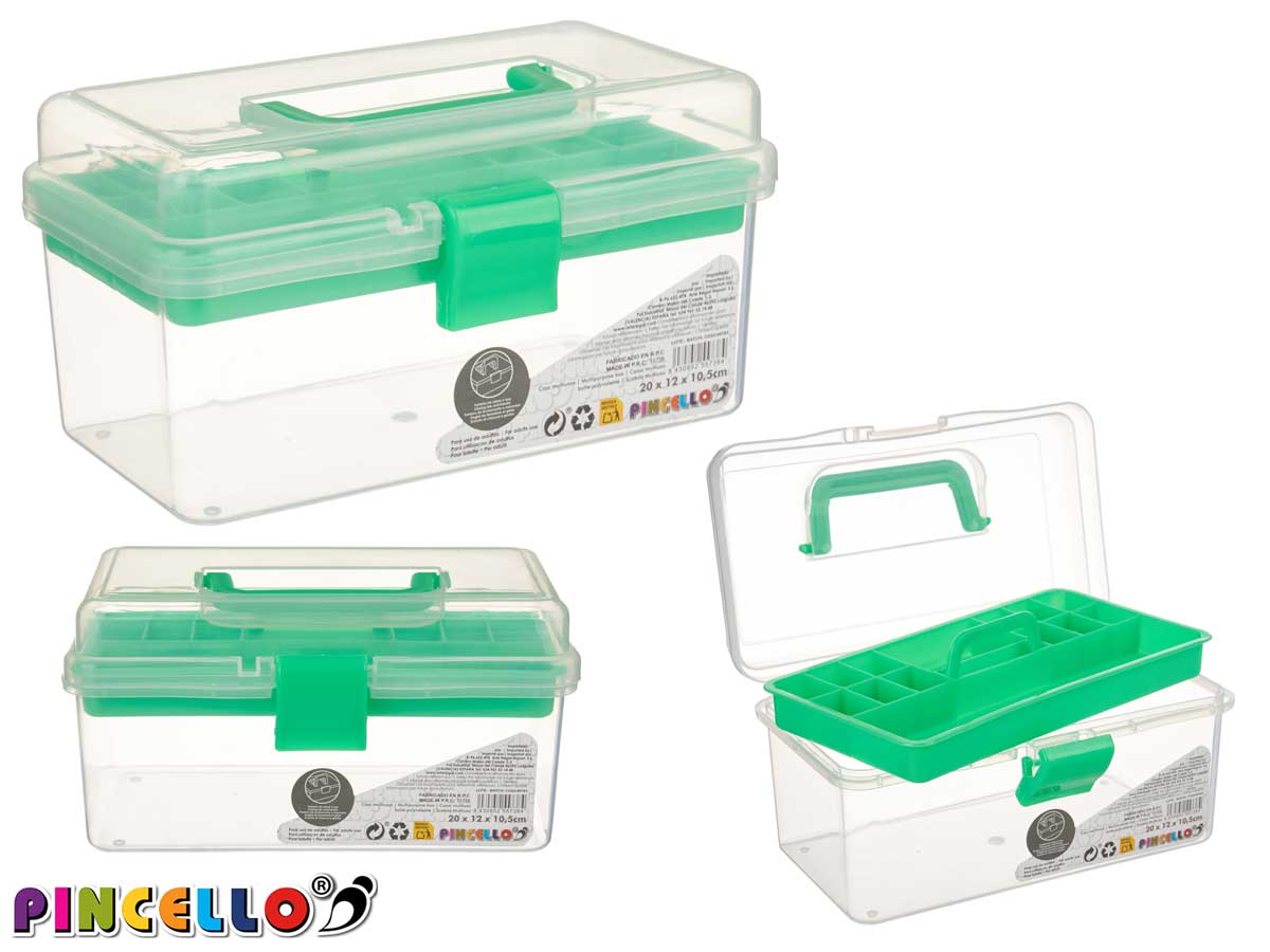 Storage Box Transp Handle 4 Col Small