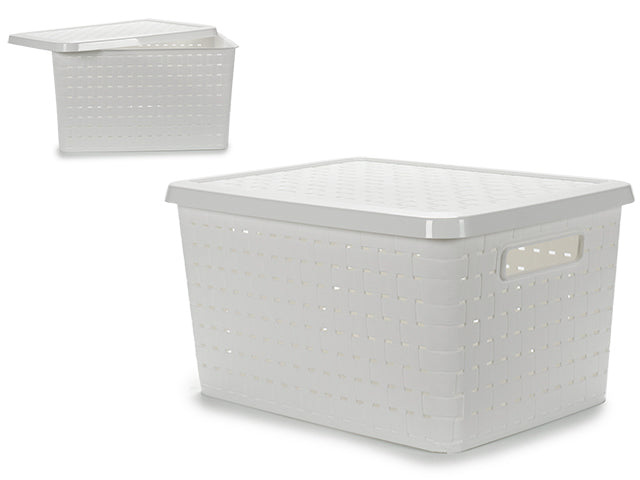 Caja Plastico Rattan 40L Tapa Asas Blanco