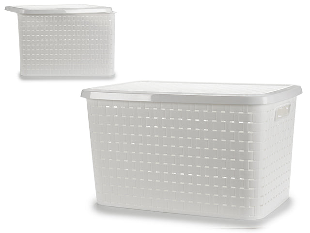 Caja Plastico Rattan 75L Tapa Asas Blanco