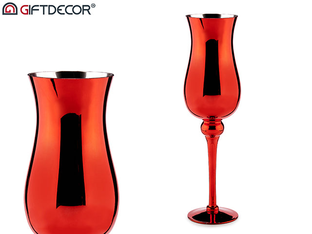 Portavelas de cristal grande diseño de taza rojo