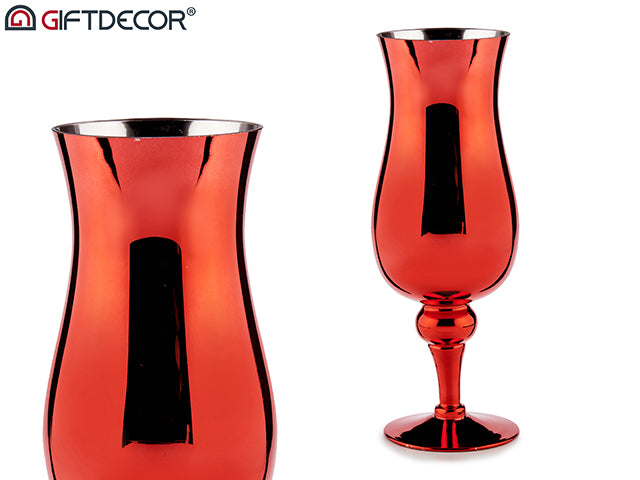 Glass Candleholder Cup Design Red