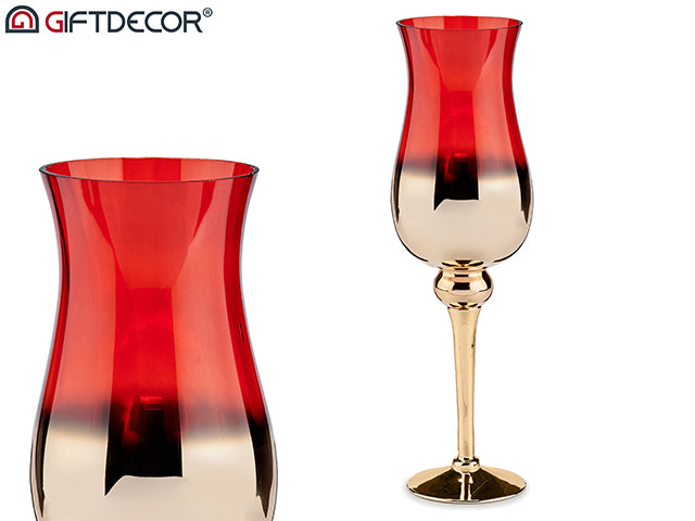 Big Glass Candleholder Cup Gold And Red