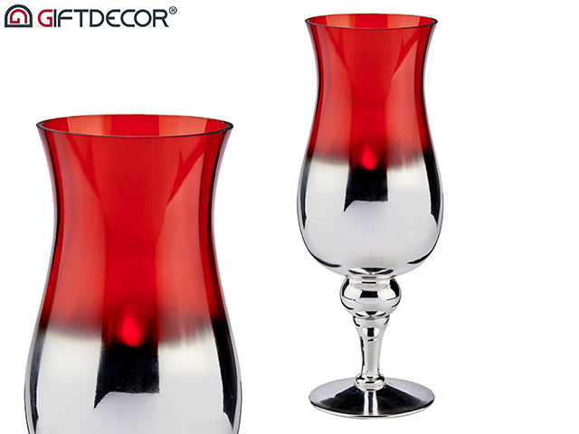 Glass Candleholder Cup Design Silver Red