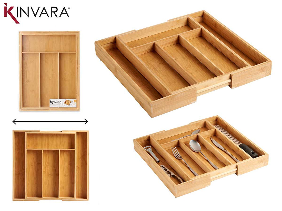 Extensible Bamboo Cutlery Tray 6 Slots