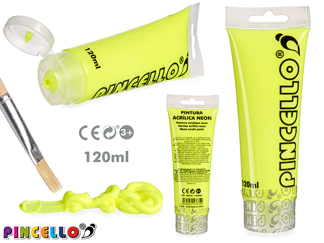 Tubo De Pintura Acrílica Neón 120Ml Amarillo