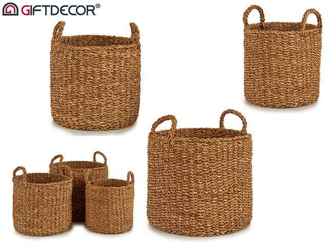 Set 3 Esparto Grass Basket Round Handles