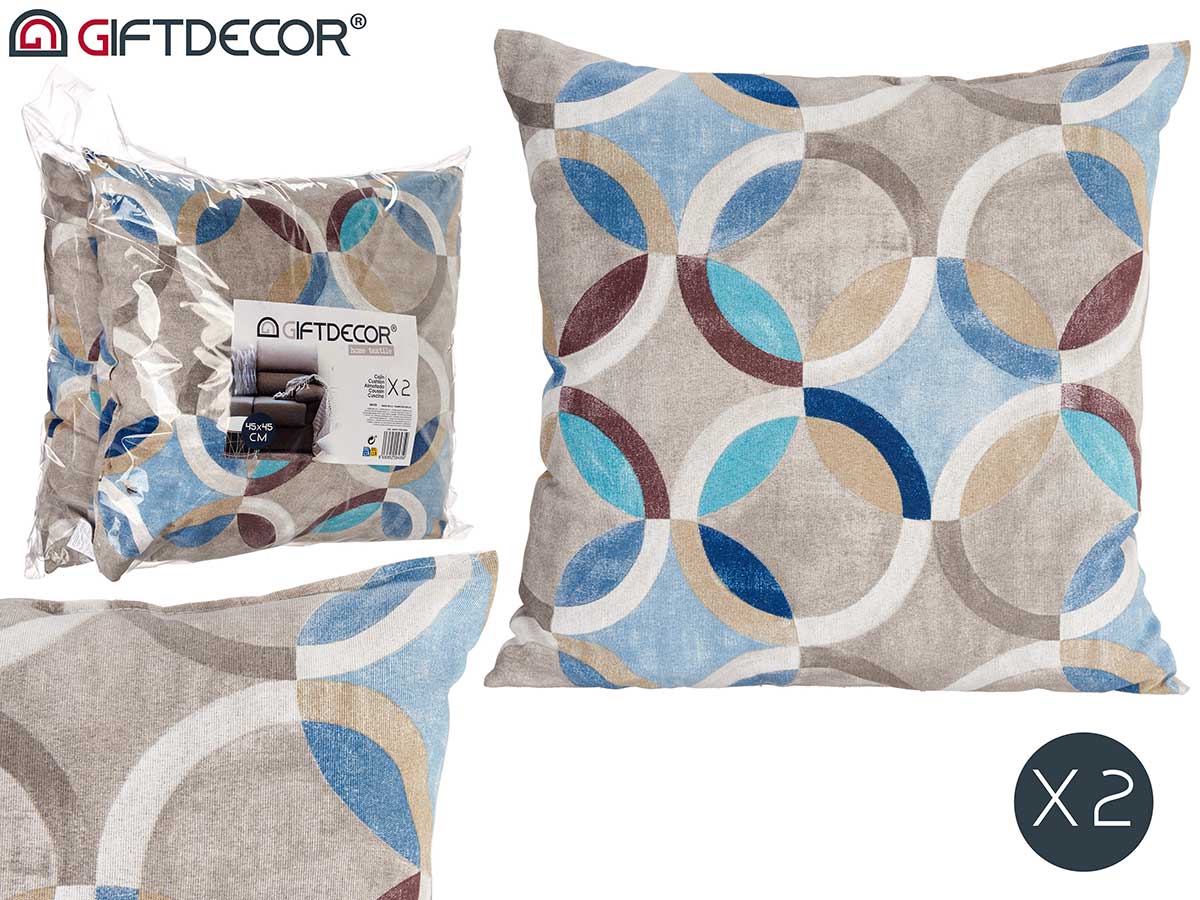 Set 2 Cushions 45 x 45 Circles Blue