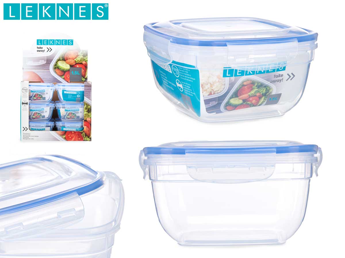 Caja de plástico para alimentos con tapa azul 1500 ml